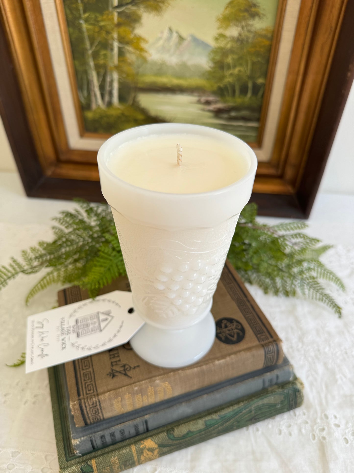 Vintage White Milk Glass Goblet- Cactus Water