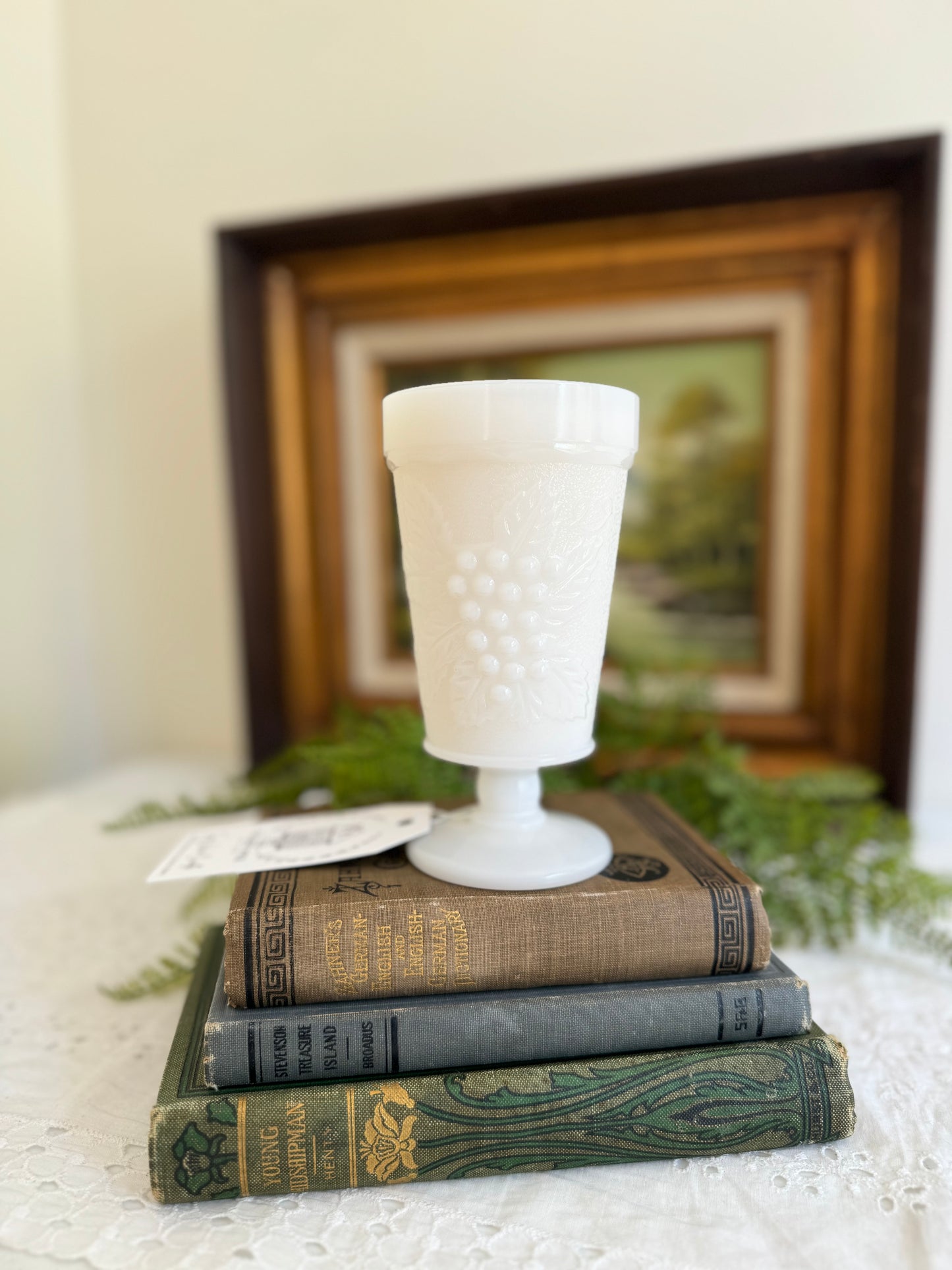 Vintage White Milk Glass Goblet- Cactus Water