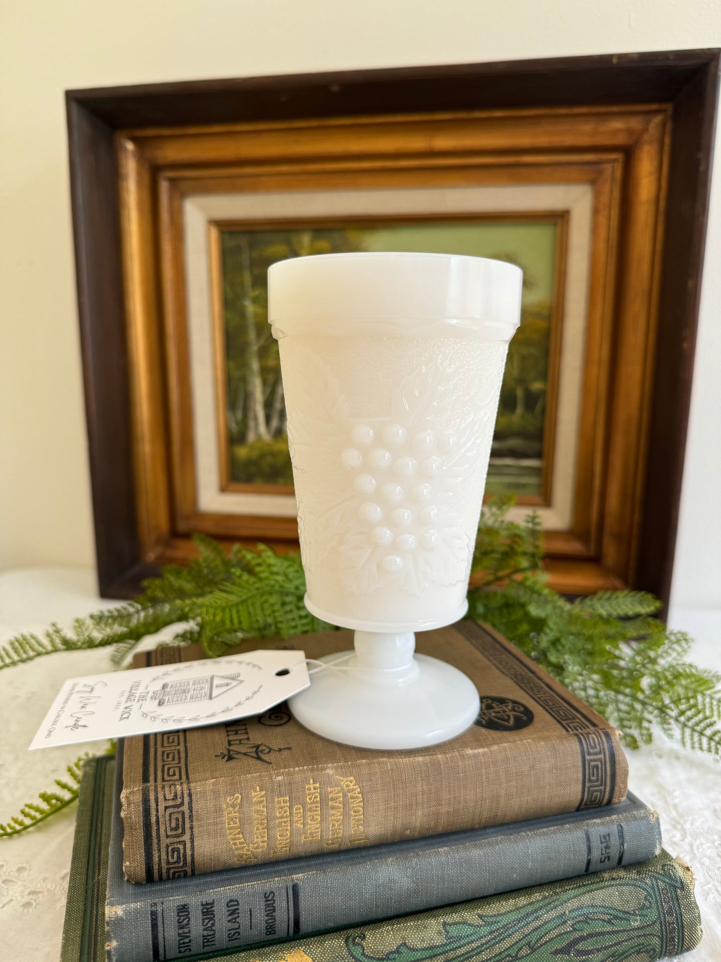 Vintage White Milk Glass Goblet- Cactus Water