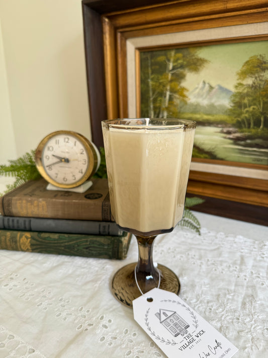 Vintage Brown Glass Goblet Candle- Sherlock’s Study