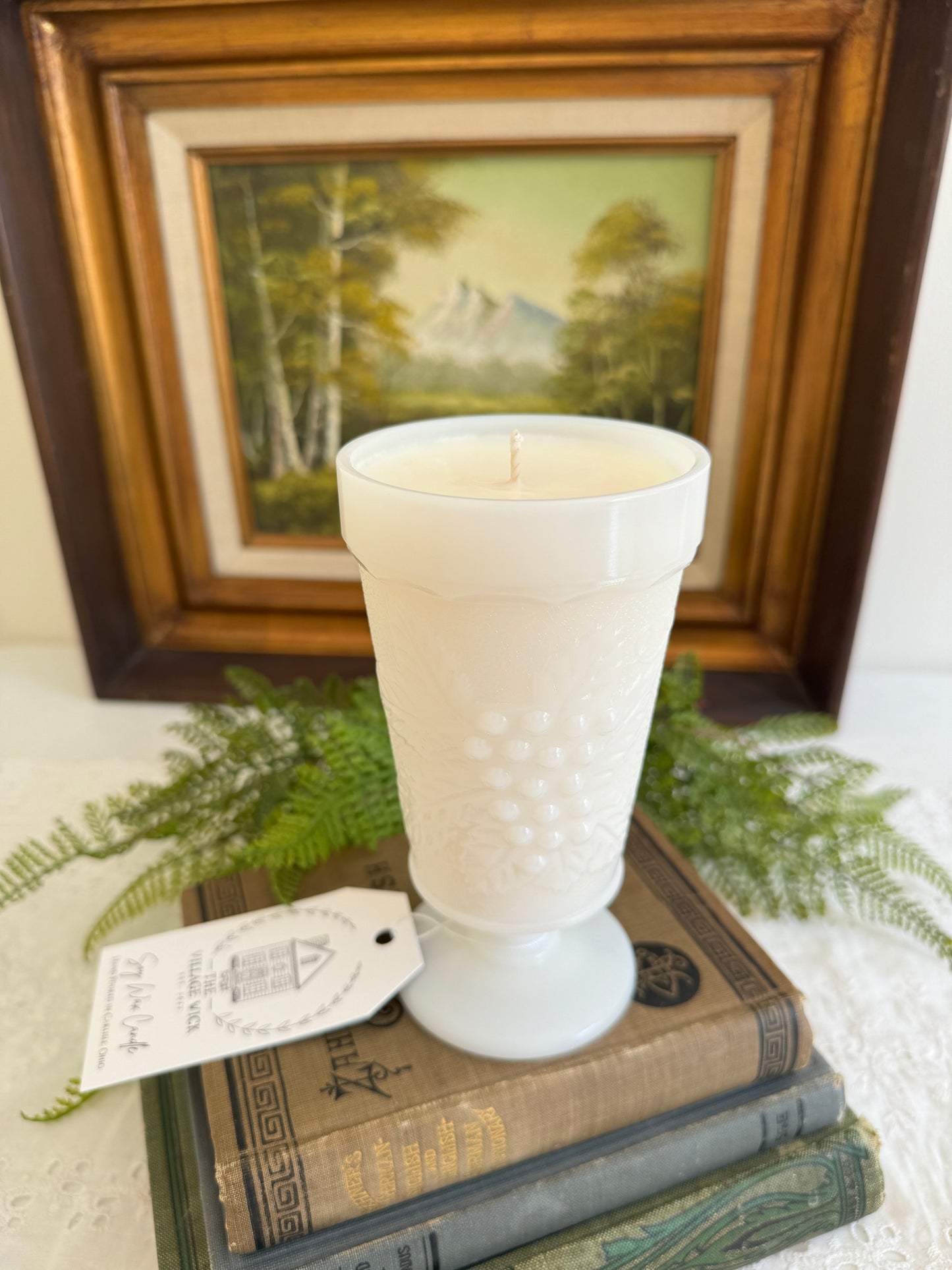 Vintage White Milk Glass Goblet- Cactus Water