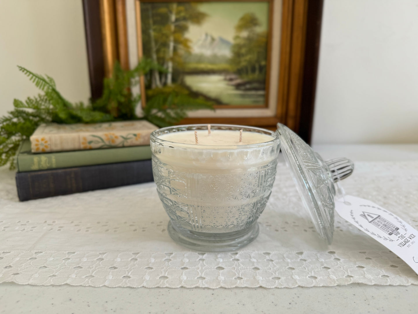 Vintage Glass Bowl Candle w/Lid- Emerald Grove