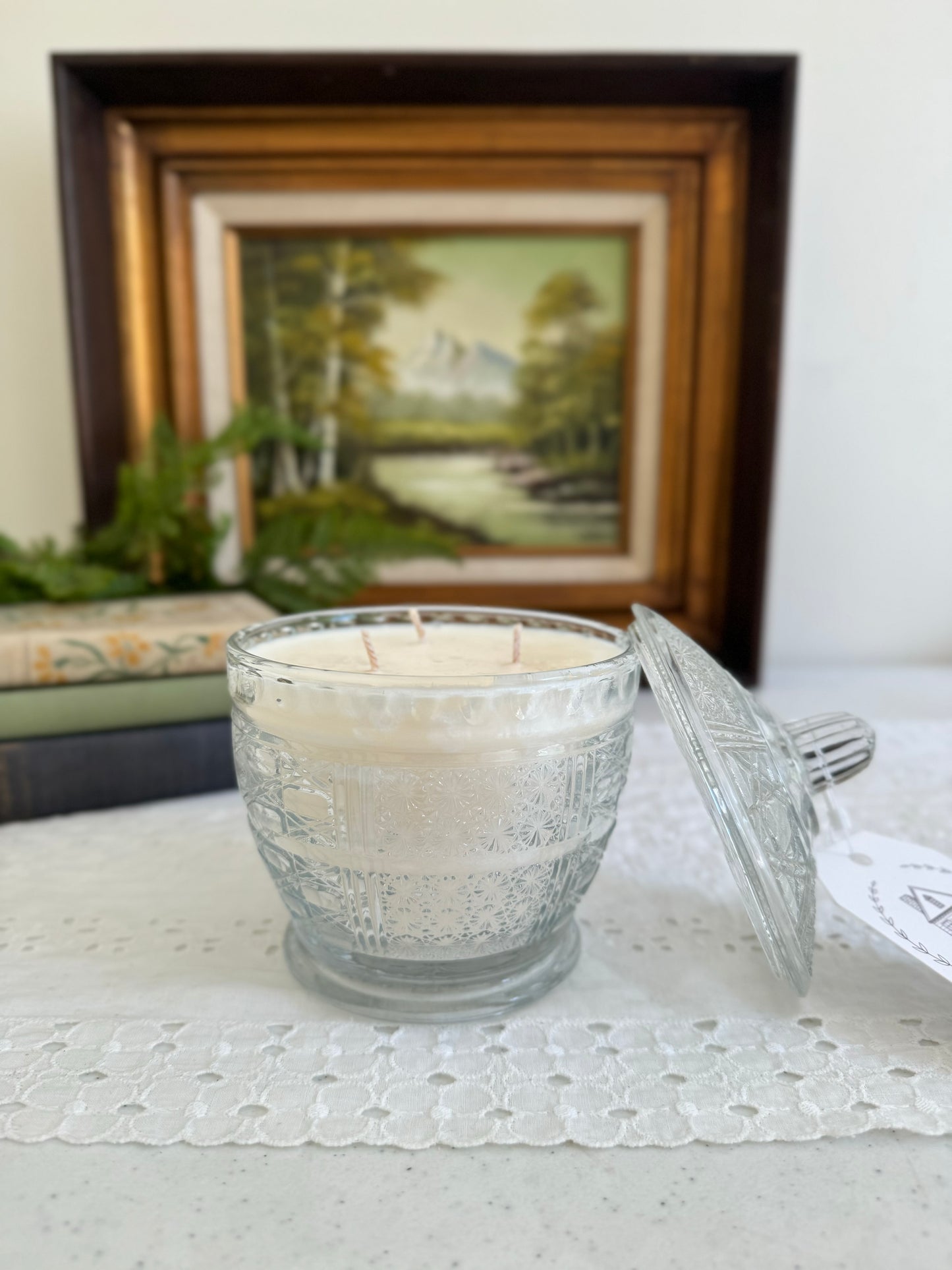 Vintage Glass Bowl Candle w/Lid- Emerald Grove