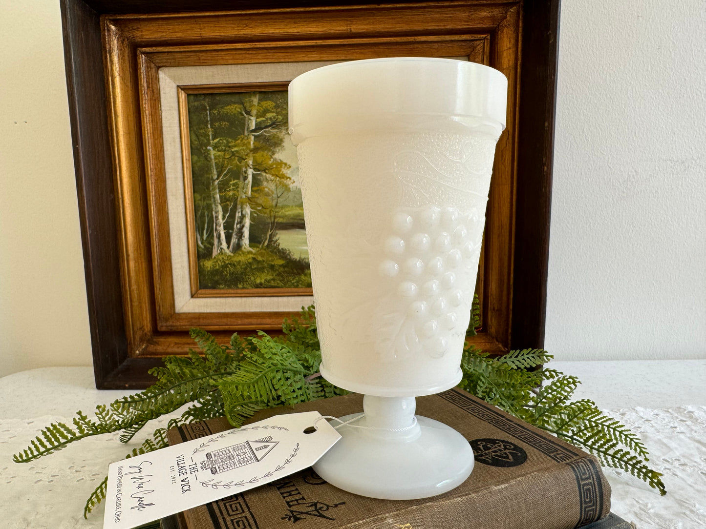 Vintage White Milk Glass Goblet- Cactus Water