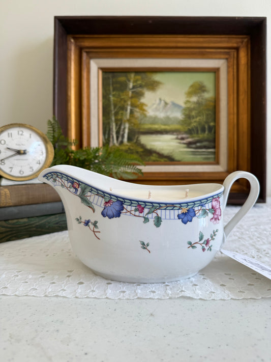 Vintage Gravy Bowl Candle- Midnight Peonies