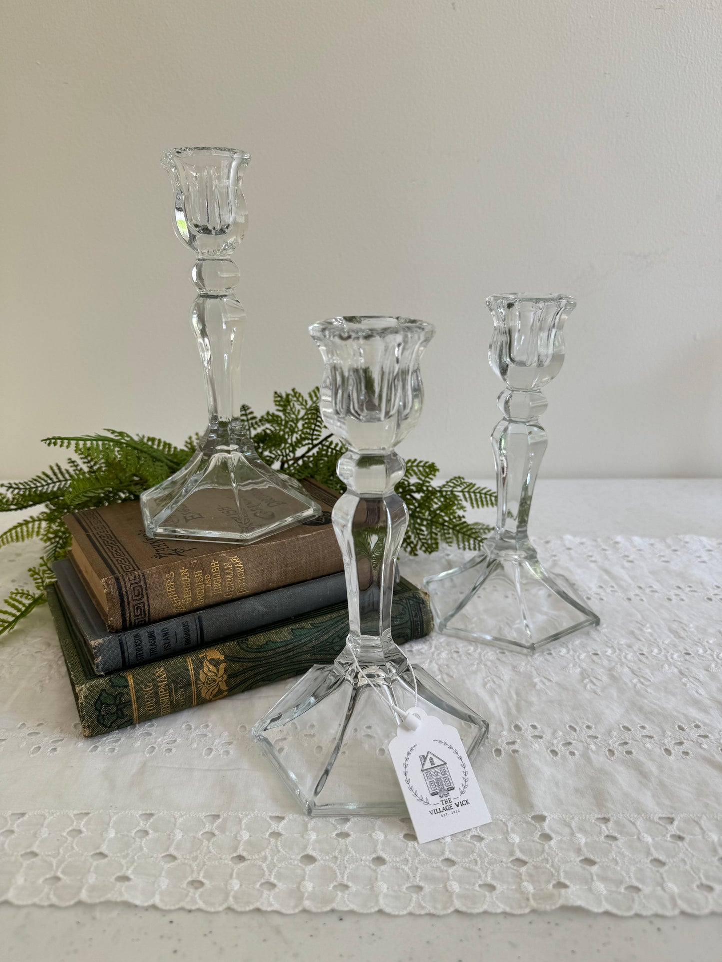 Vintage Candlestick Pair- Hexagonal Base