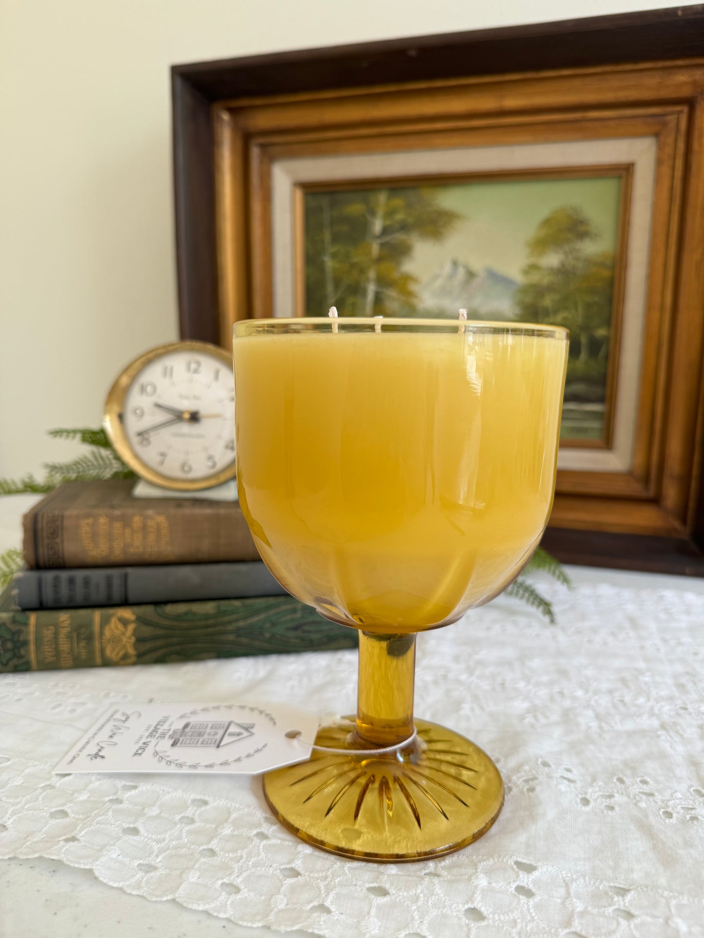 Vintage Yellow Goblet Candle- Oakmoss and Amber