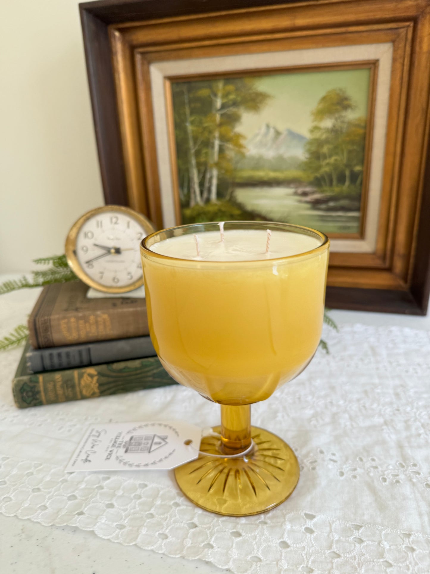 Vintage Yellow Goblet Candle- Oakmoss and Amber