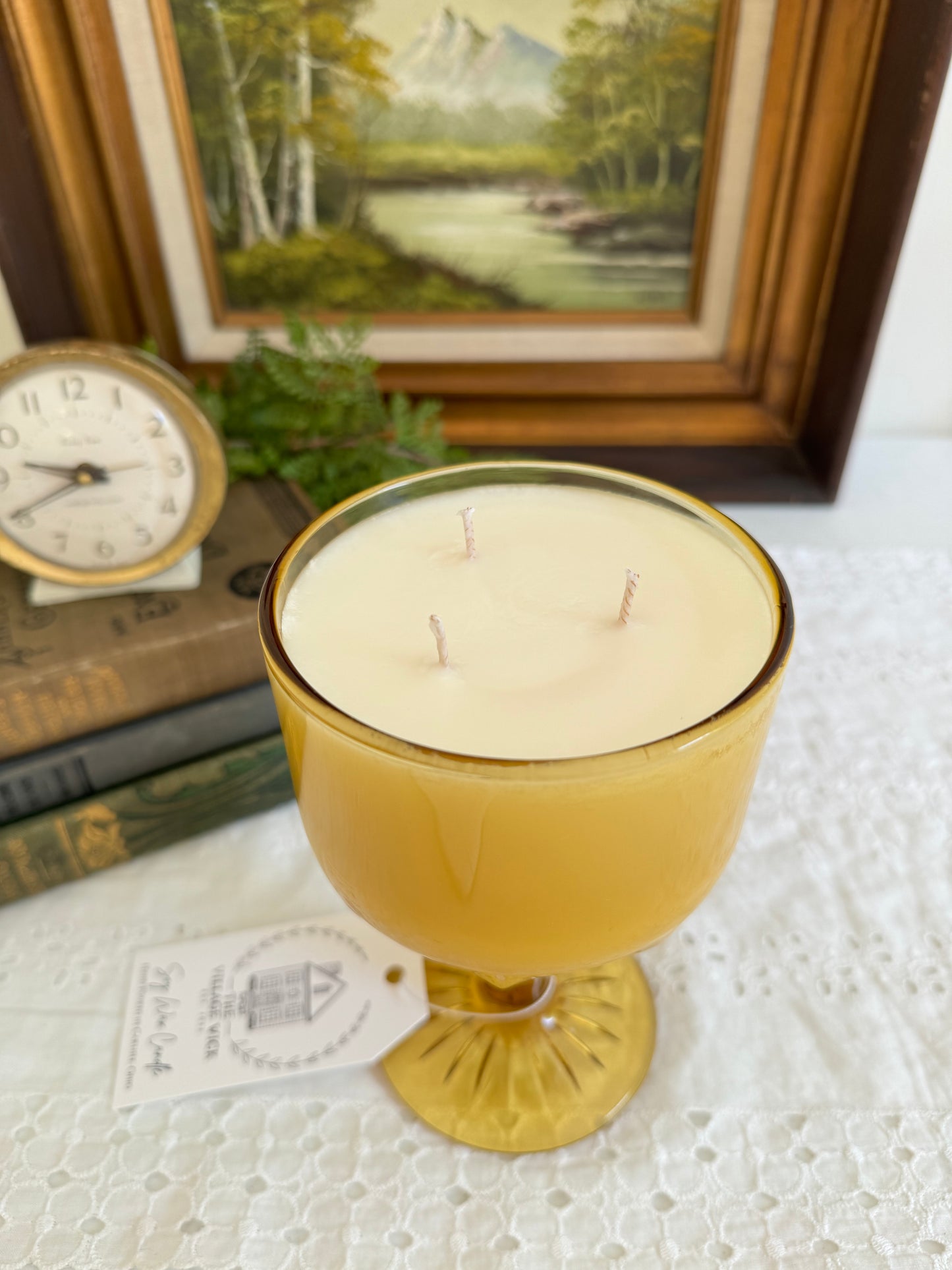 Vintage Yellow Goblet Candle- Oakmoss and Amber