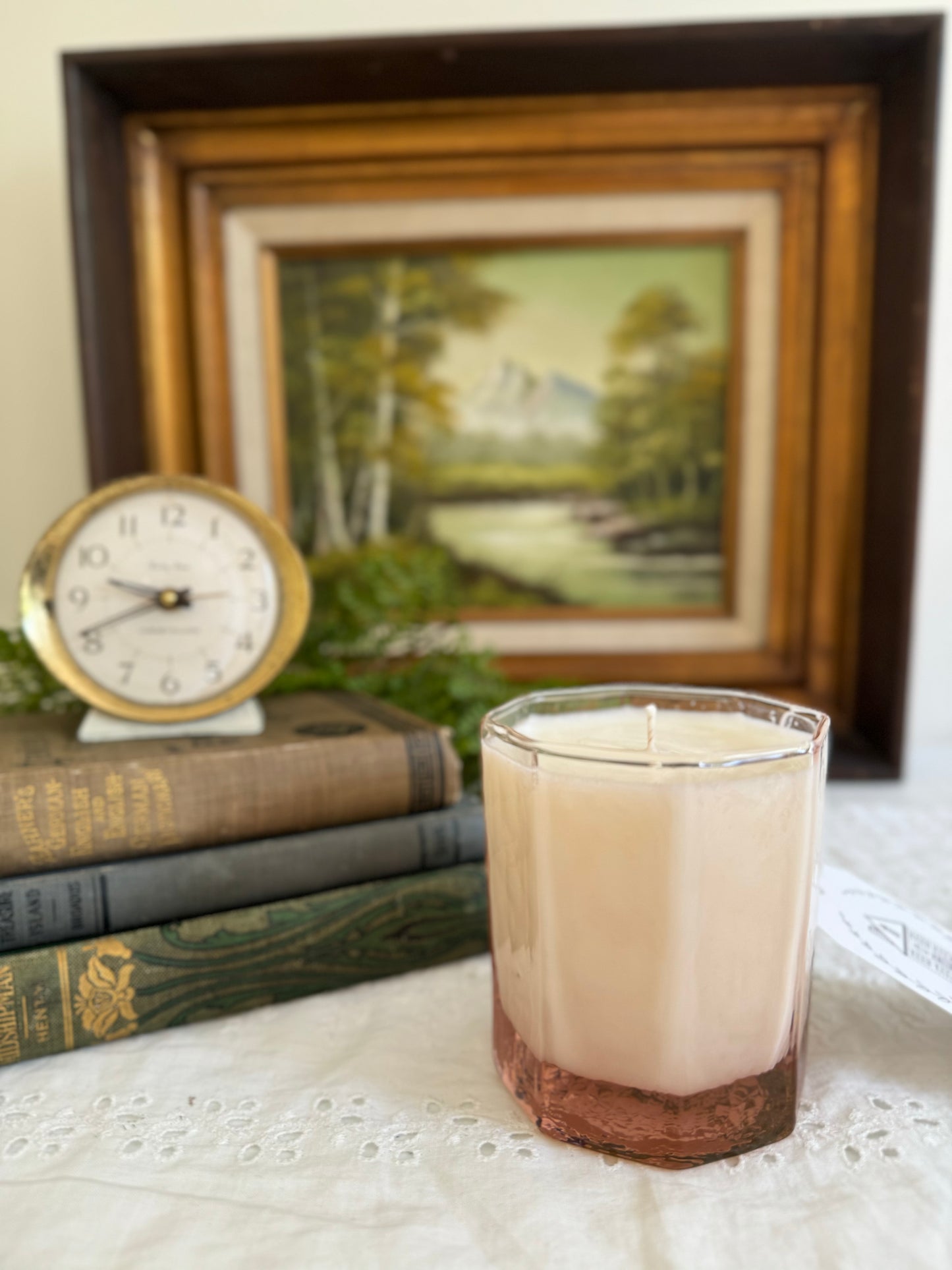 Vintage Pink Octagonal Glass Candle- Cactus Water