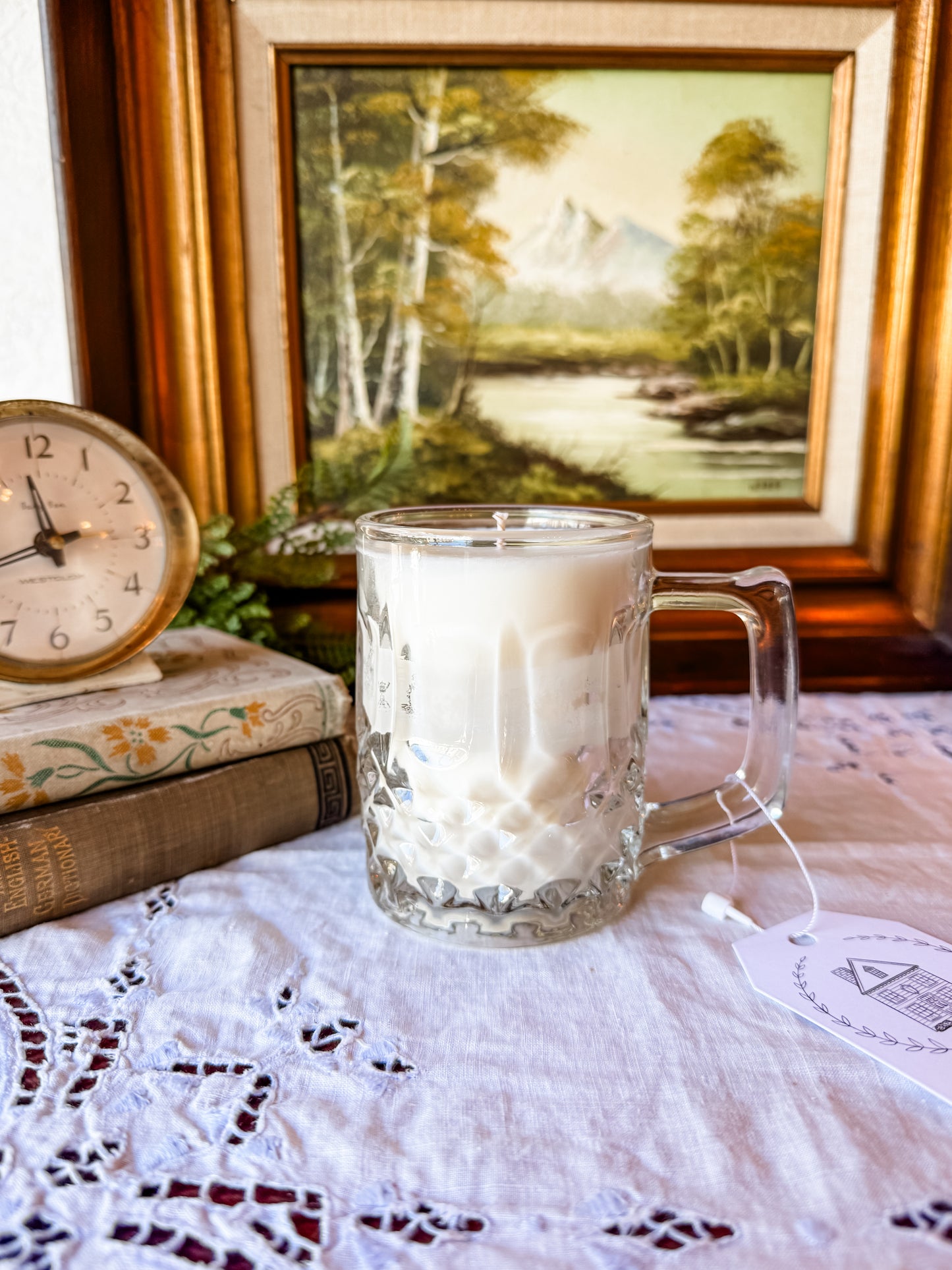 Vintage Glass Mug Candle with Square Handle - Palo Santo