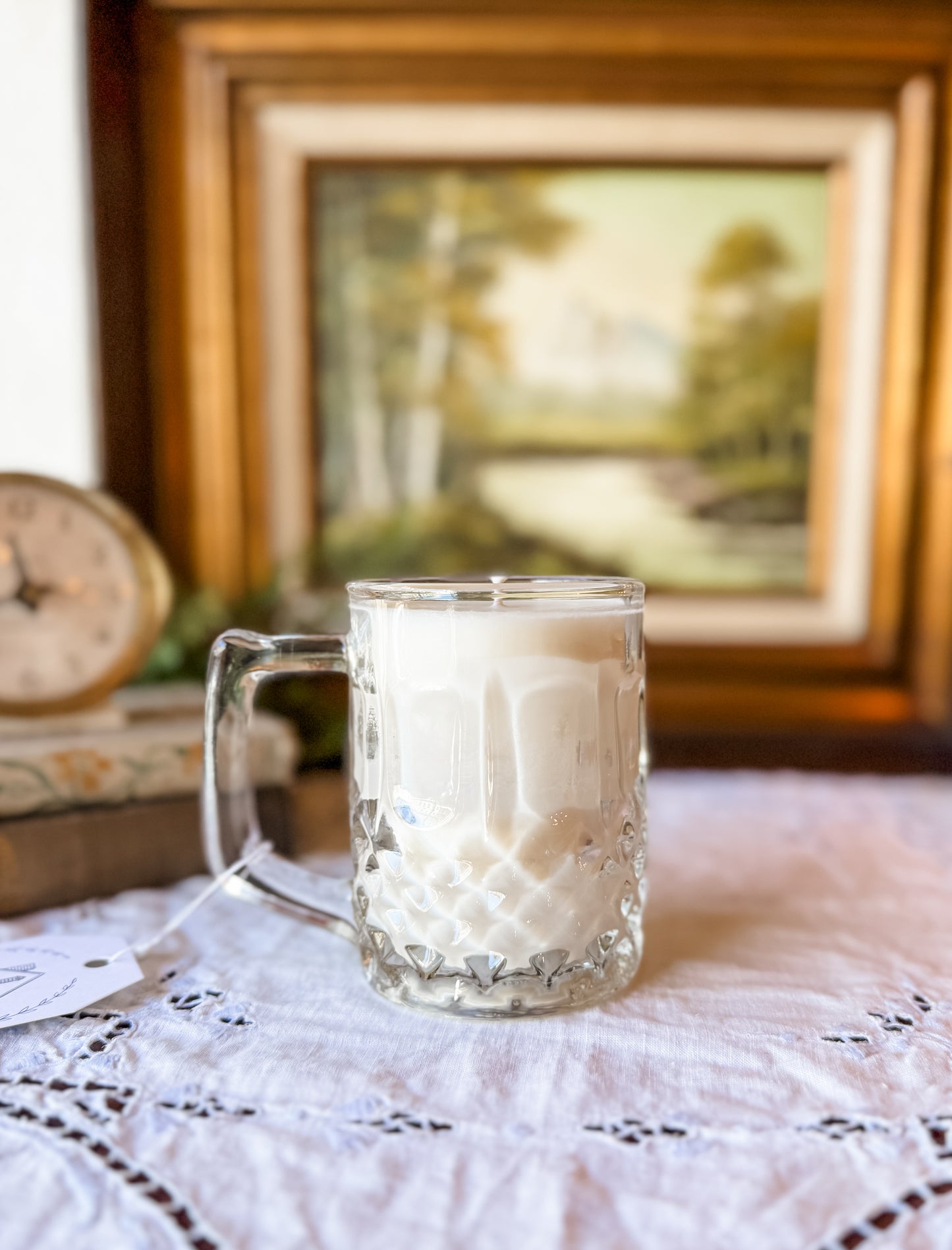 Vintage Glass Mug Candle with Square Handle - Palo Santo