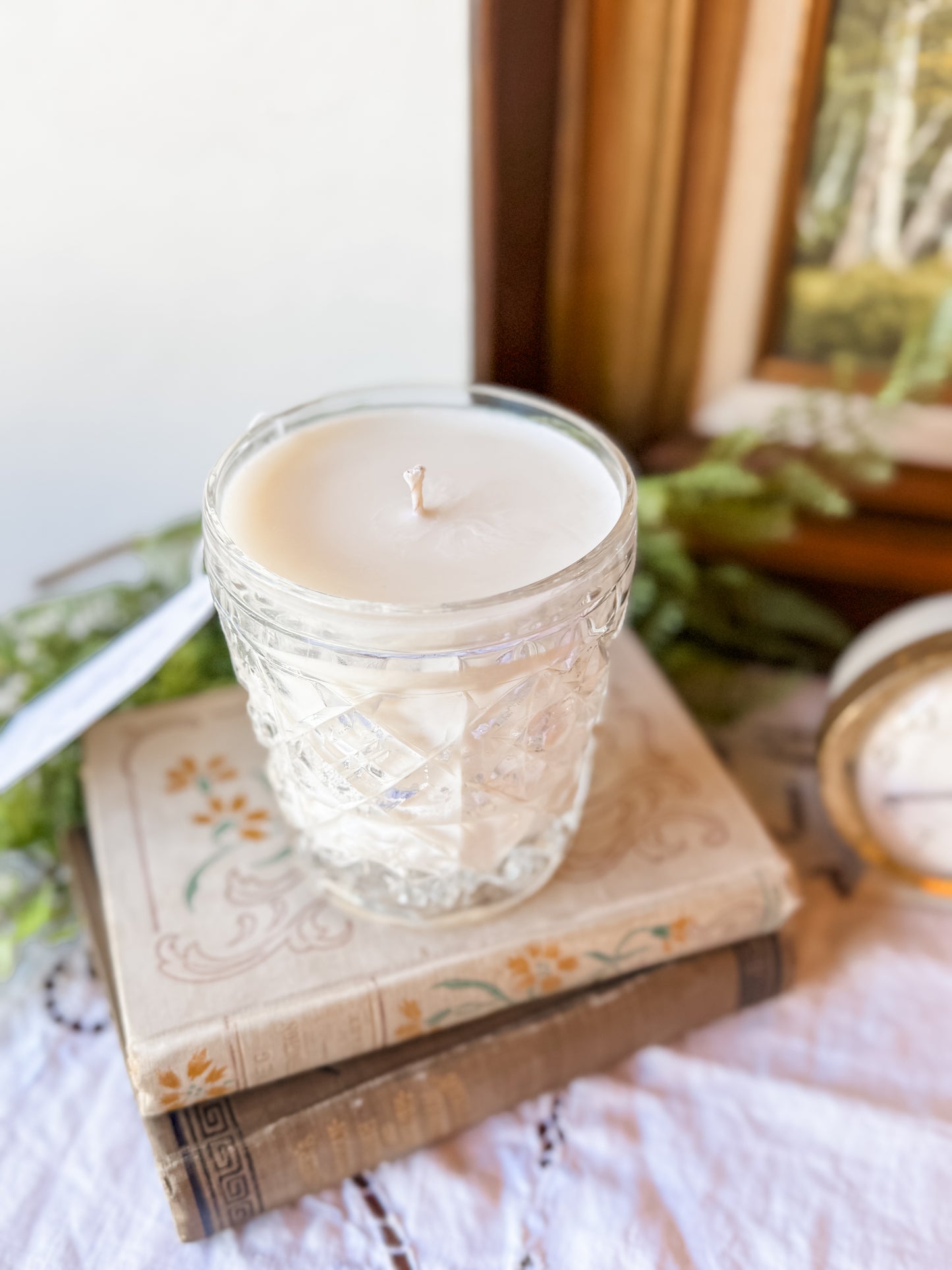 Vintage Glass Candle with Cut Detailing - Palo Santo