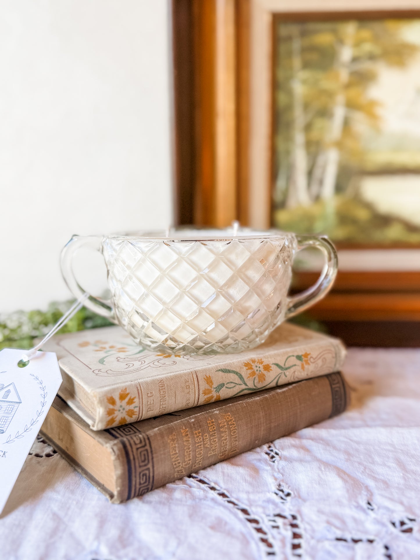 Vintage Oval Glass Candle with Handles - Georgia Peach