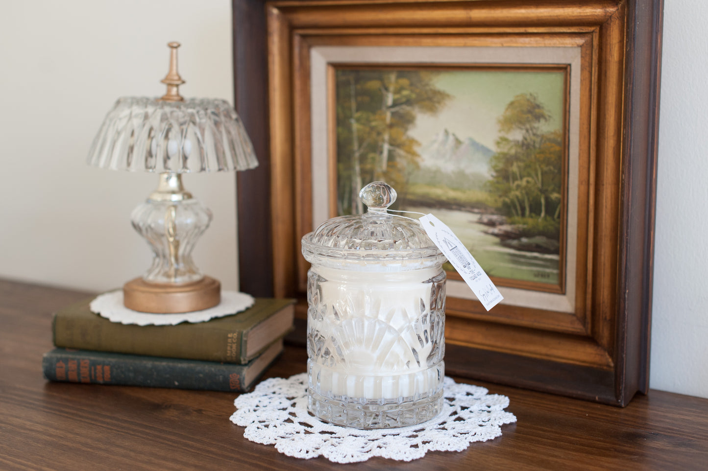 Vintage Cut Glass Canister Candle with Lid - Cozy Cabin