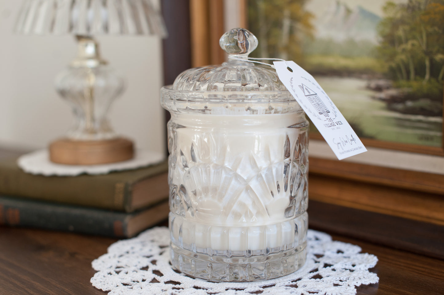 Vintage Cut Glass Canister Candle with Lid - Cozy Cabin