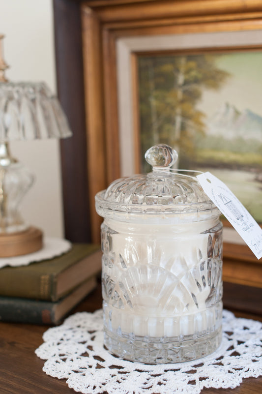 Vintage Cut Glass Canister Candle with Lid - Cozy Cabin