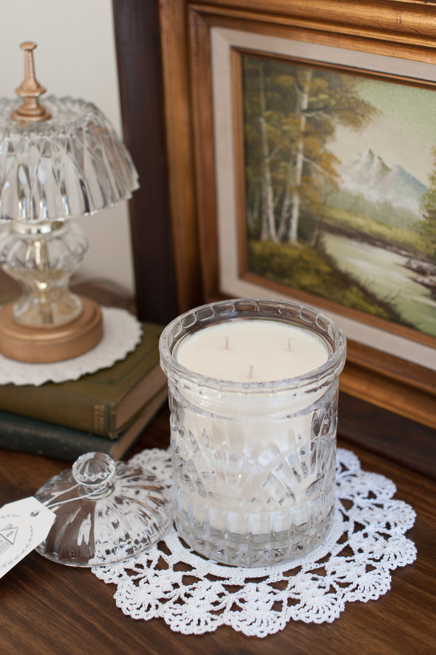 Vintage Cut Glass Canister Candle with Lid - Cozy Cabin